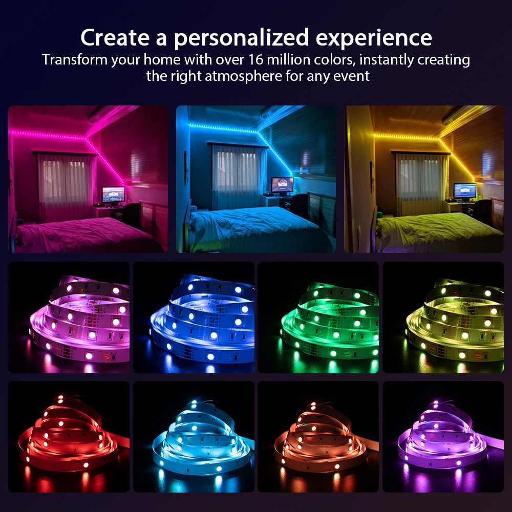 Led Strip Lights Smart Light Strips with App Control RGB Led Lights for Bedroom，Music Sync Color Changing