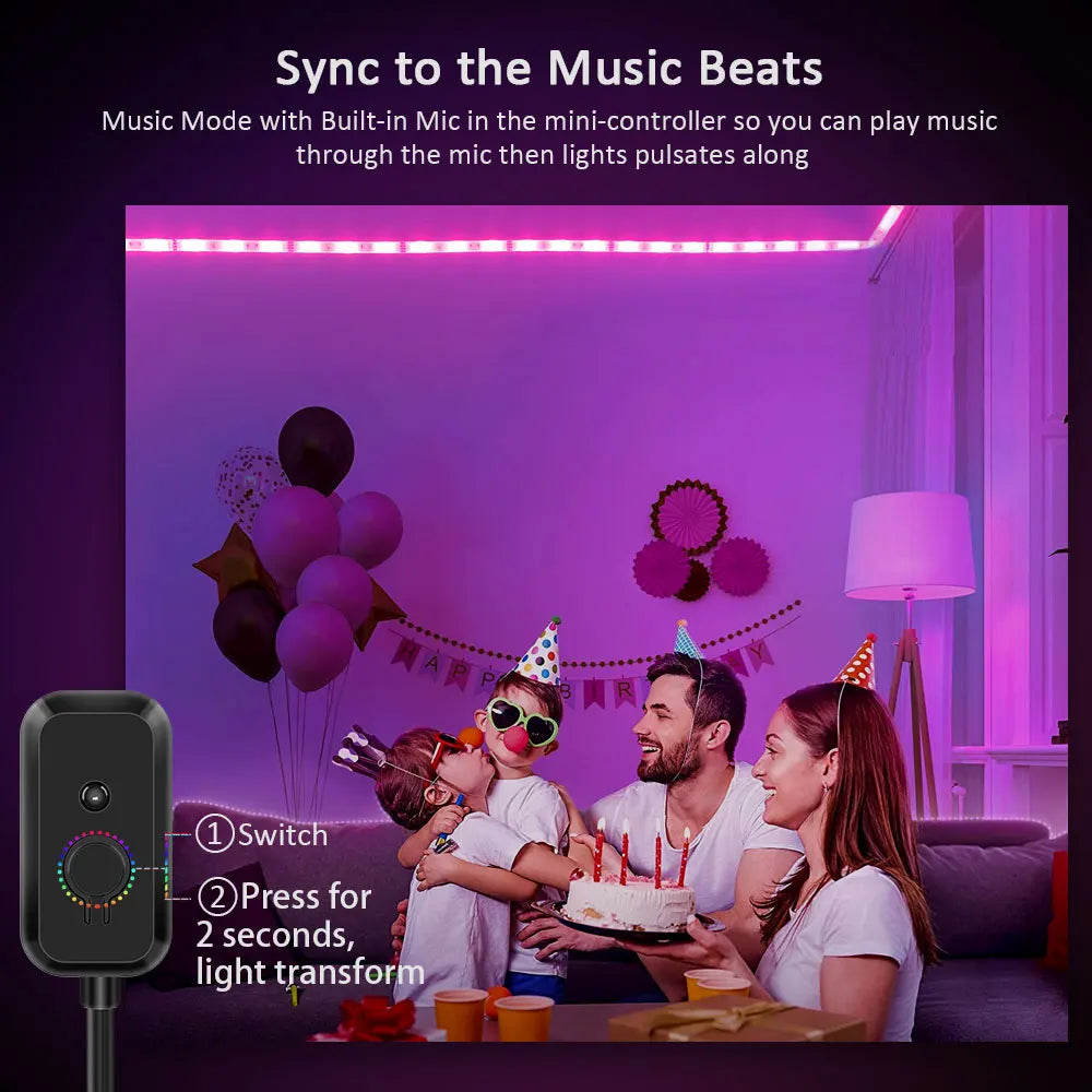 Led Strip Lights Smart Light Strips with App Control RGB Led Lights for Bedroom，Music Sync Color Changing