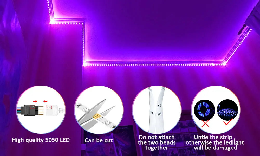 Led Strip Lights Smart Light Strips with App Control RGB Led Lights for Bedroom，Music Sync Color Changing