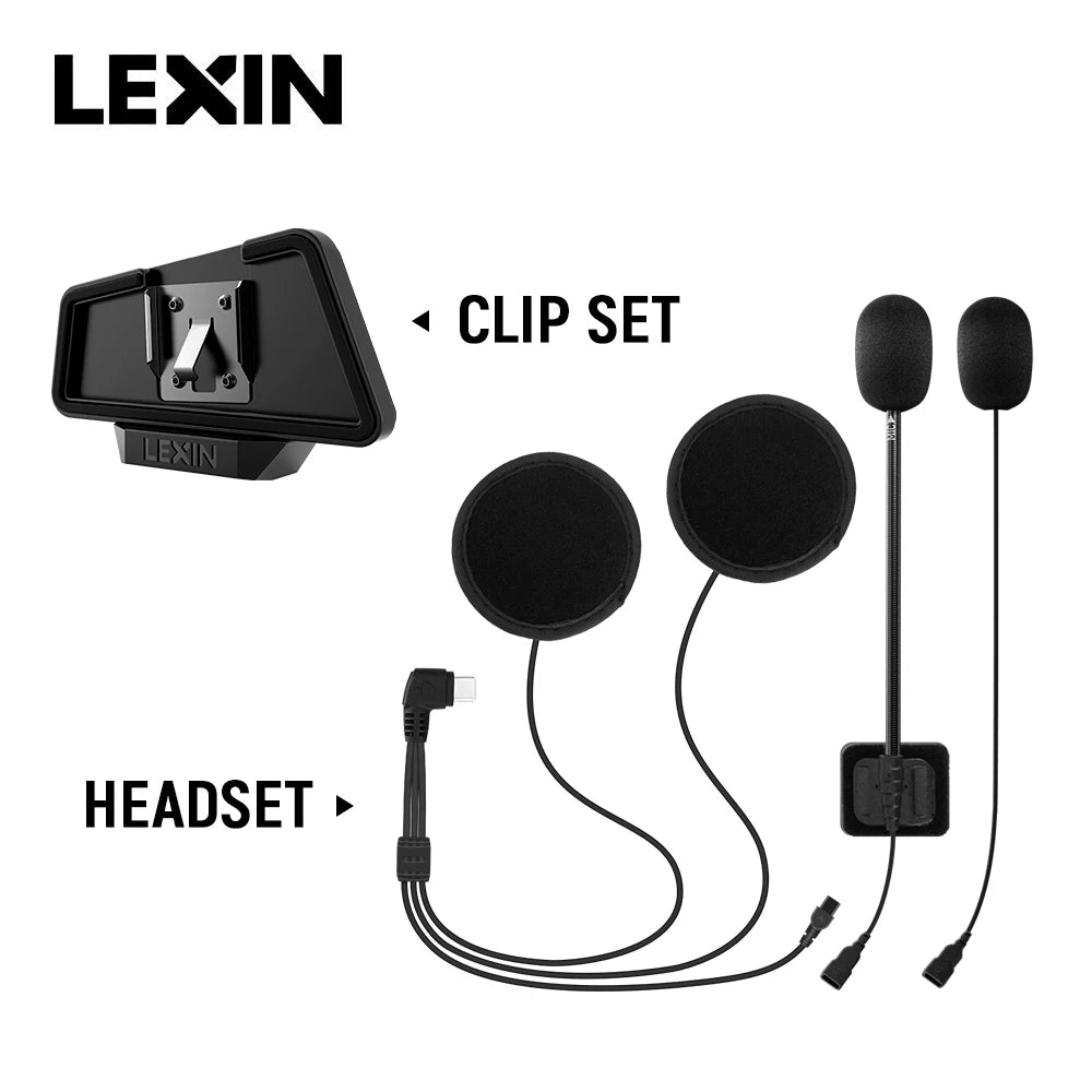 LEXIN LX-B4FM-X Intercom Headset&Clip Set for Full/Half Helmet with High Quality and Loud Sound Bluetooth Headphone Jack Plug