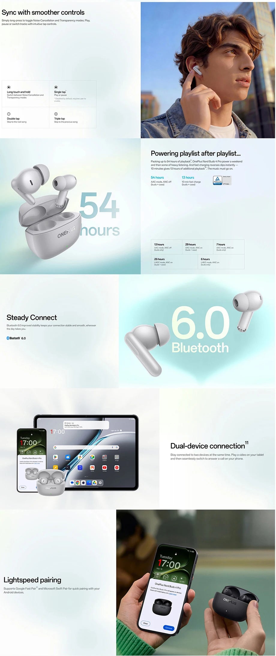Global Version OnePlus Nord Buds 4 Pro earphone Active Noise Cancellation 54 Hours of Playback Bluetooth 6.0 ear buds