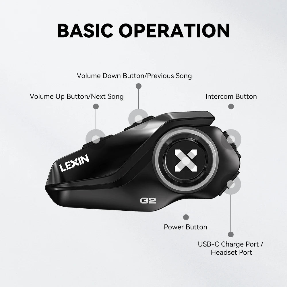 Lexin G2P Motorcycle Intercom Helmet Bluetooth Headsets,Handsfree Communicator Up to 6 Riders Interphone with FM Radio