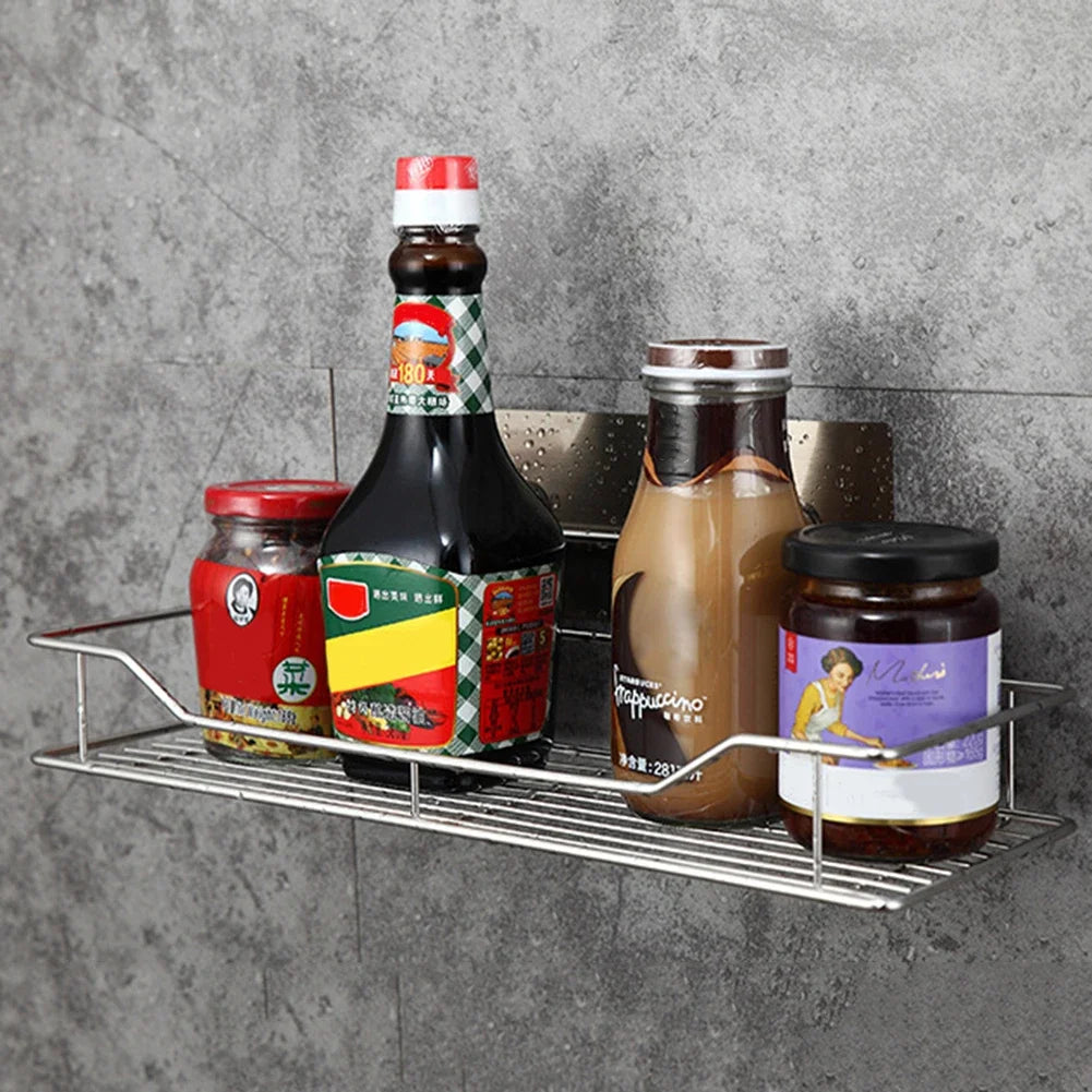 Stainless Steel Bathroom Storage Shower Shelf Punch-Free Kitchen Toilet Wall Hanging Rack Organizer Bathroom Corner Shelves Set