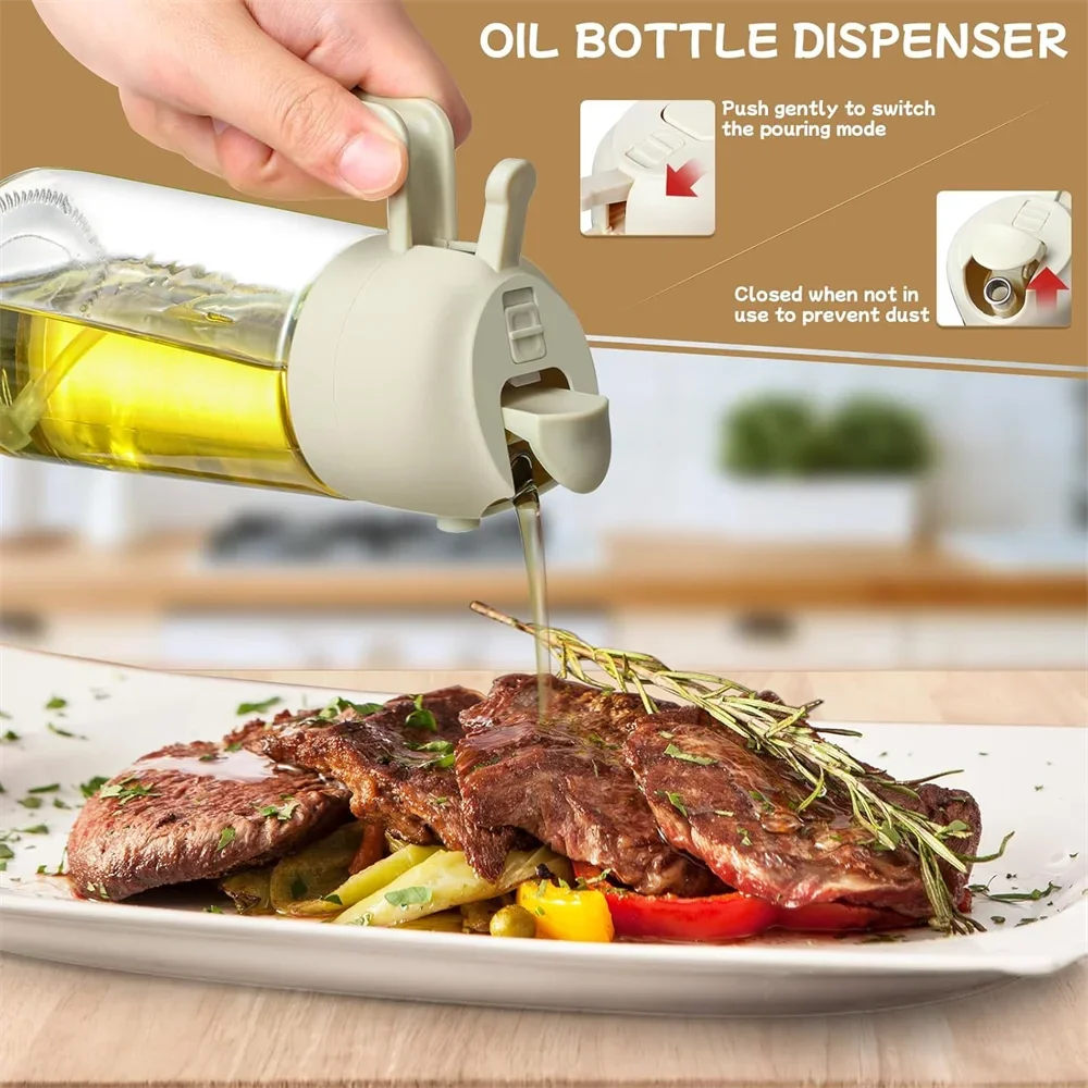 Pulvérisateur d'huile d'olive 2en1 en verre 470 ml – Spray et verseur pour cuisine