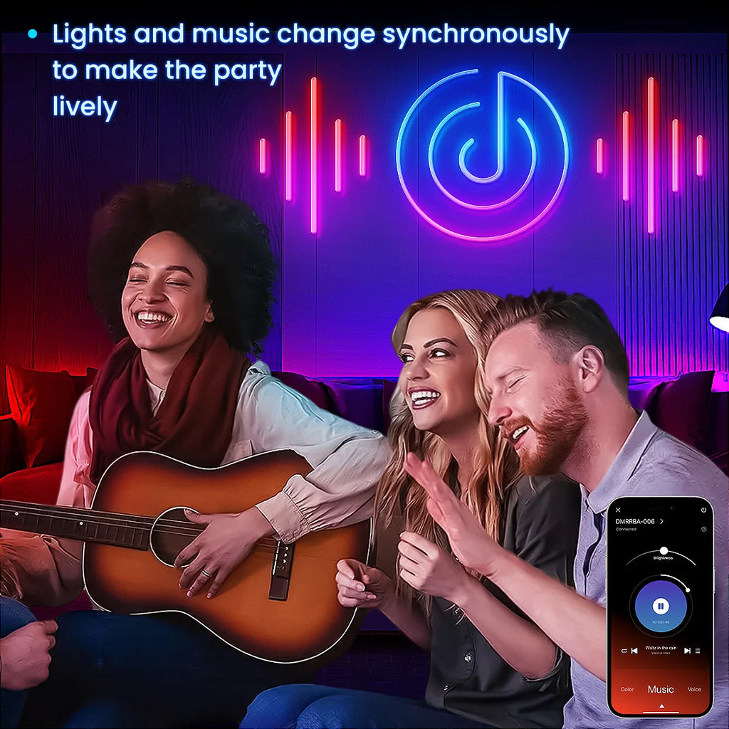 RGB Flexible Neon Strip Lights with App/Remote Control, Multiple Modes, Music Sync,  IP65 Waterproof LED Strip Neon Rope Lamp
