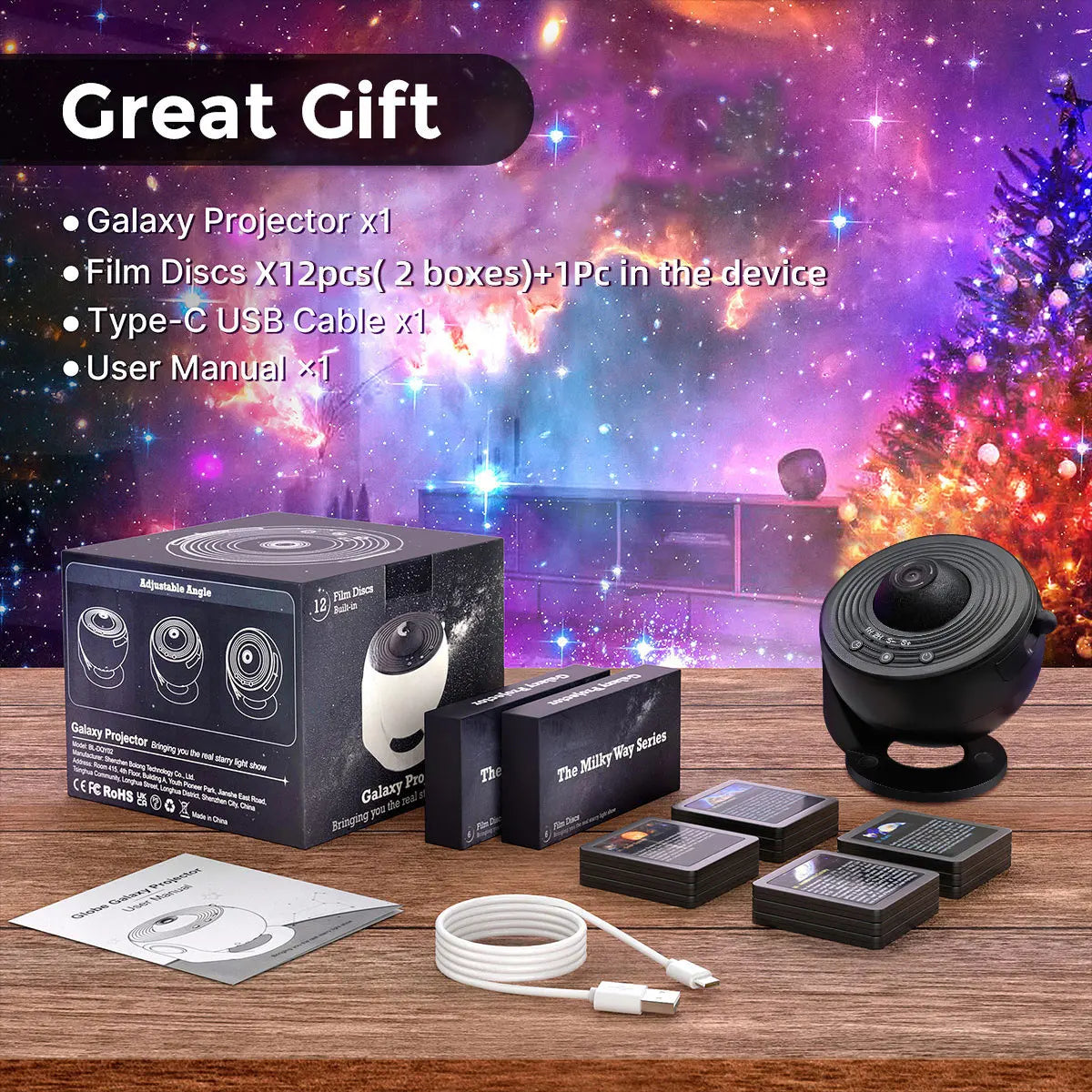 Projecteur ciel étoilé Galaxy 13 en 1 – Veilleuse LED rotative 360° avec minuteur