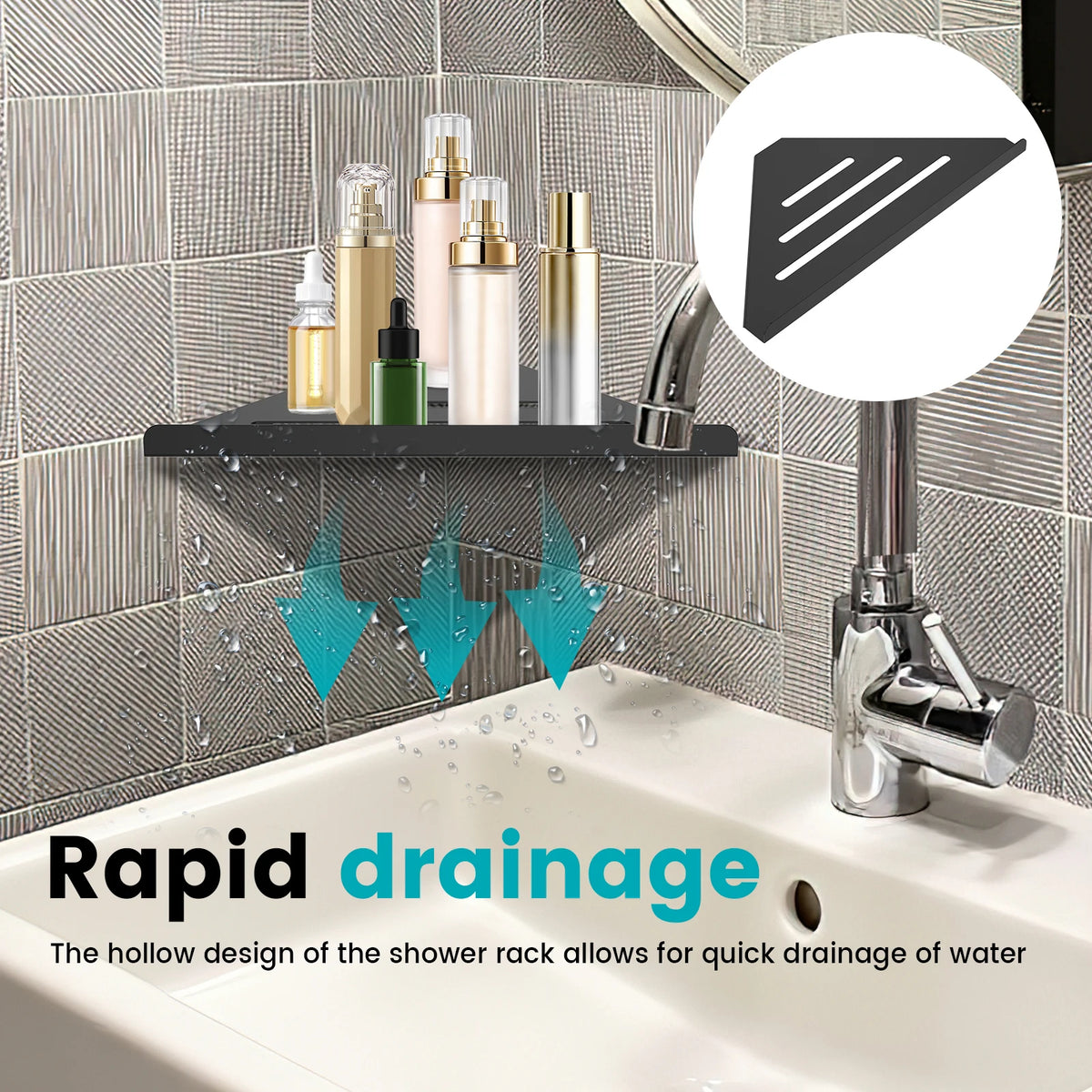 Étagère de douche d'angle sans perçage en inox 304 – Rangement salle de bain