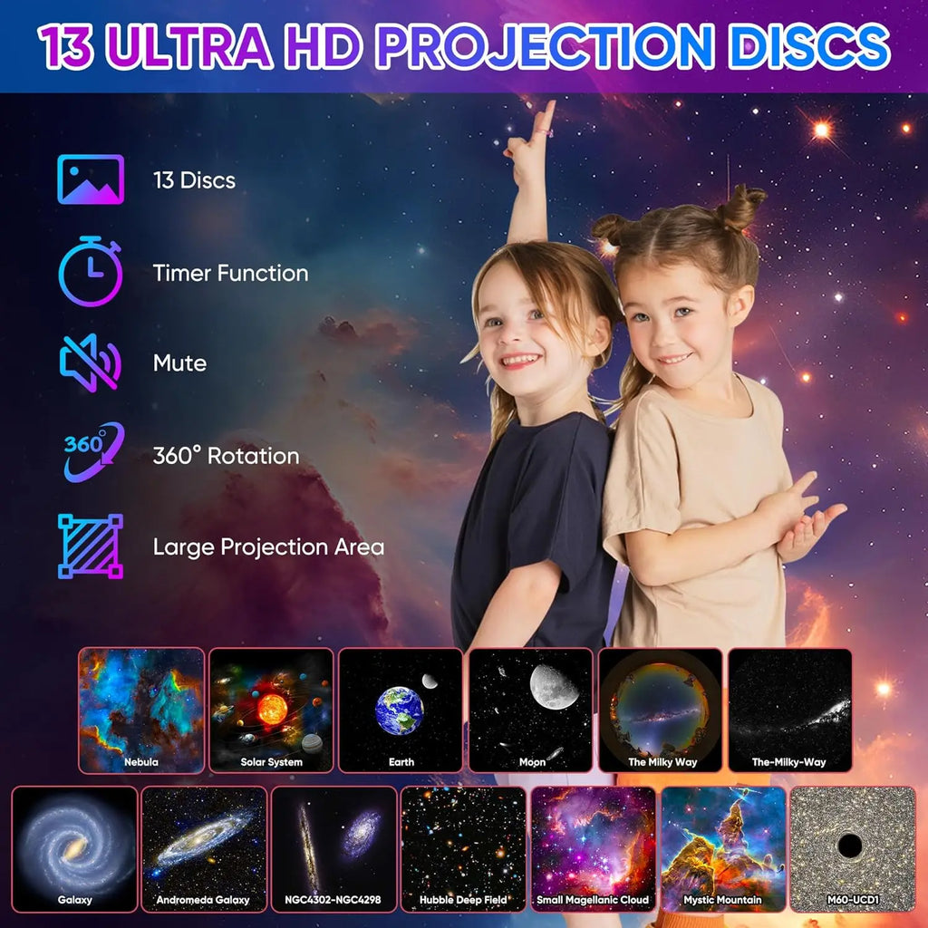 Projecteur ciel étoilé Galaxy 13 en 1 – Veilleuse LED rotative 360° avec minuteur