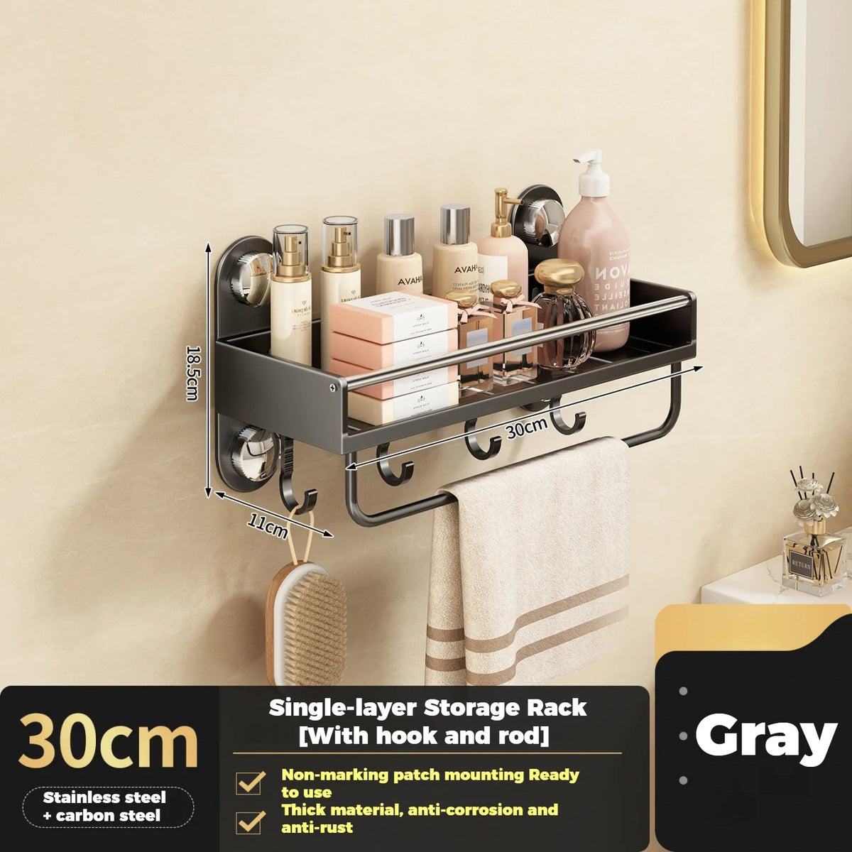 No Drill Bathroom Rack Bathroom Shelf Toilet Stainless Steel and Carbon Steel Hanging Rack Bathroom Organizer Hang On The Wall