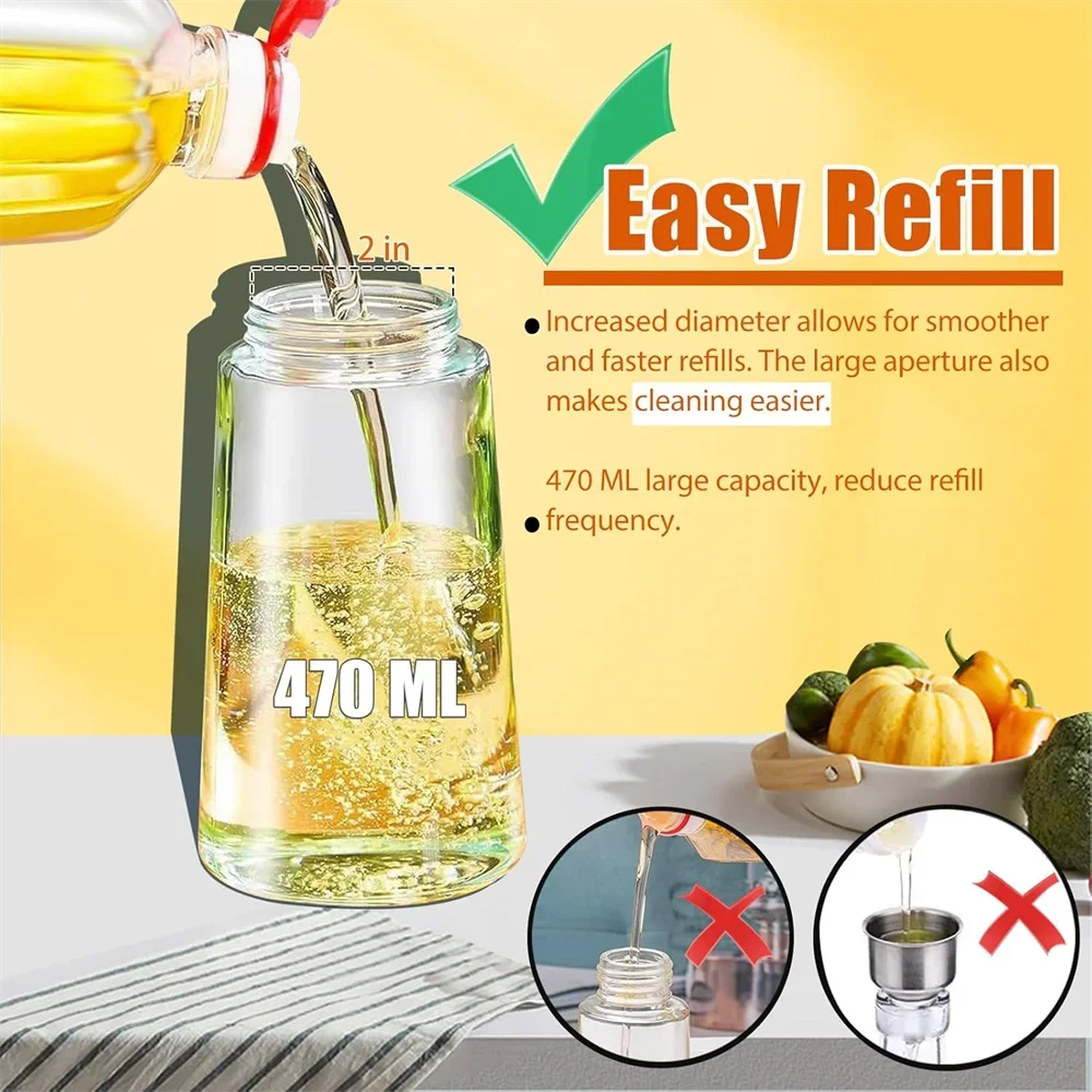 Pulvérisateur d'huile d'olive 2en1 en verre 470 ml – Spray et verseur pour cuisine