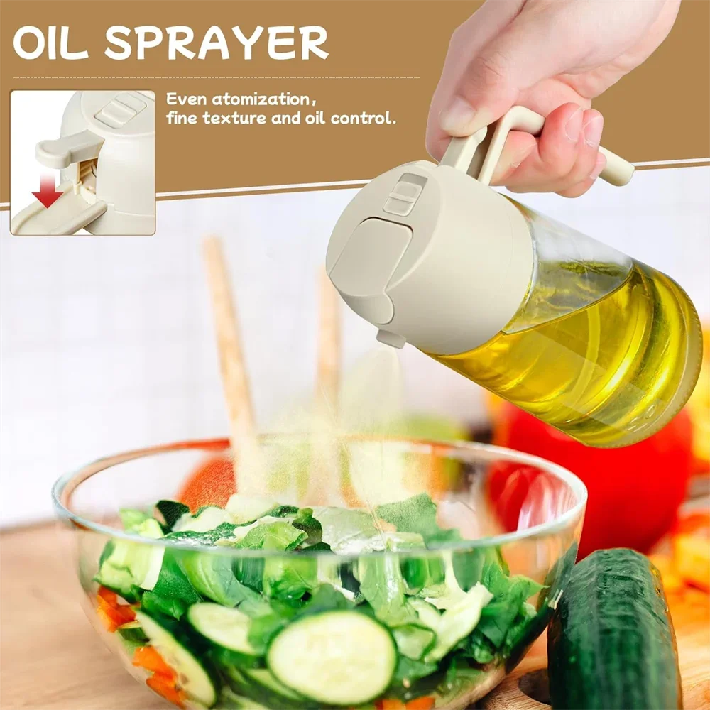 Pulvérisateur d'huile d'olive 2en1 en verre 470 ml – Spray et verseur pour cuisine