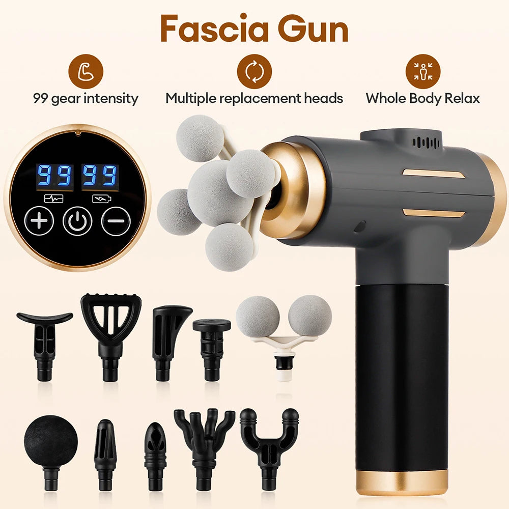 Pistolet de massage électrique 11 en 1 – 99 vitesses, percussion musculaire bras, jambes et dos
