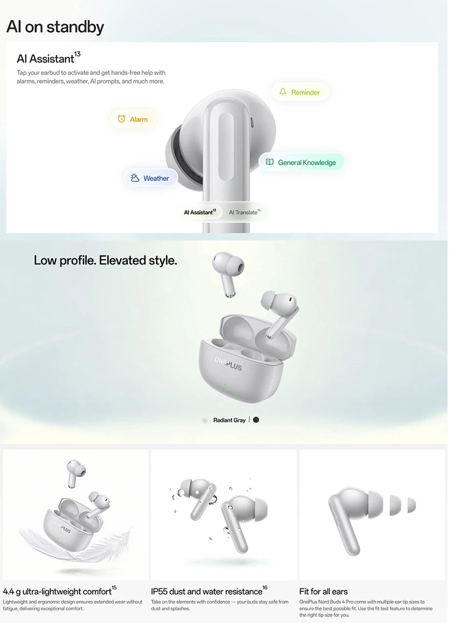 Global Version OnePlus Nord Buds 4 Pro earphone Active Noise Cancellation 54 Hours of Playback Bluetooth 6.0 ear buds