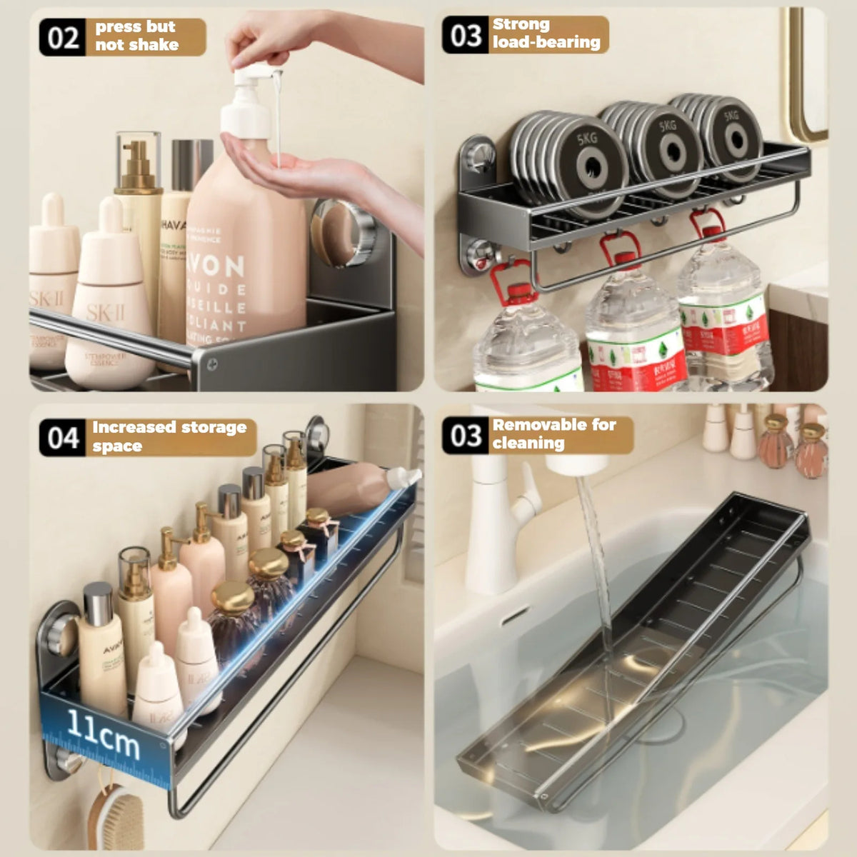 No Drill Bathroom Rack Bathroom Shelf Toilet Stainless Steel and Carbon Steel Hanging Rack Bathroom Organizer Hang On The Wall