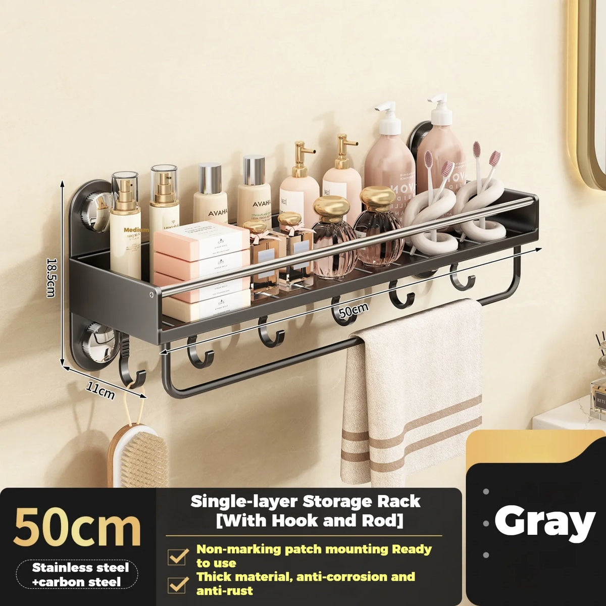 No Drill Bathroom Rack Bathroom Shelf Toilet Stainless Steel and Carbon Steel Hanging Rack Bathroom Organizer Hang On The Wall