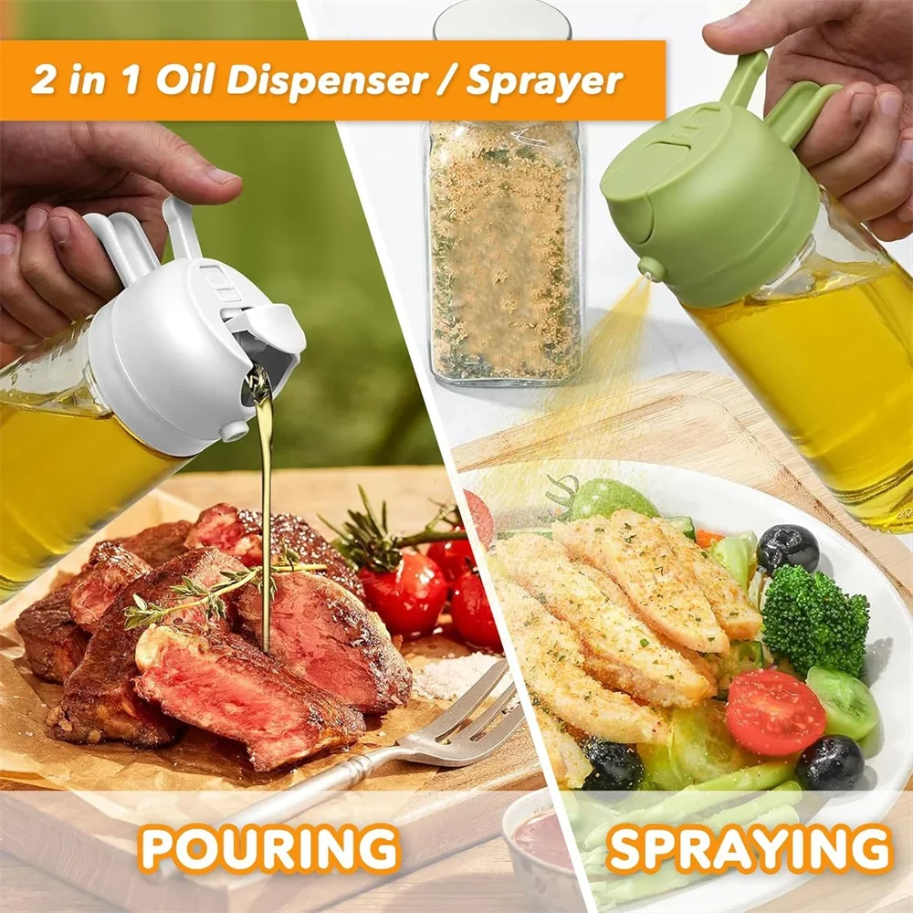 Pulvérisateur d'huile d'olive 2en1 en verre 470 ml – Spray et verseur pour cuisine