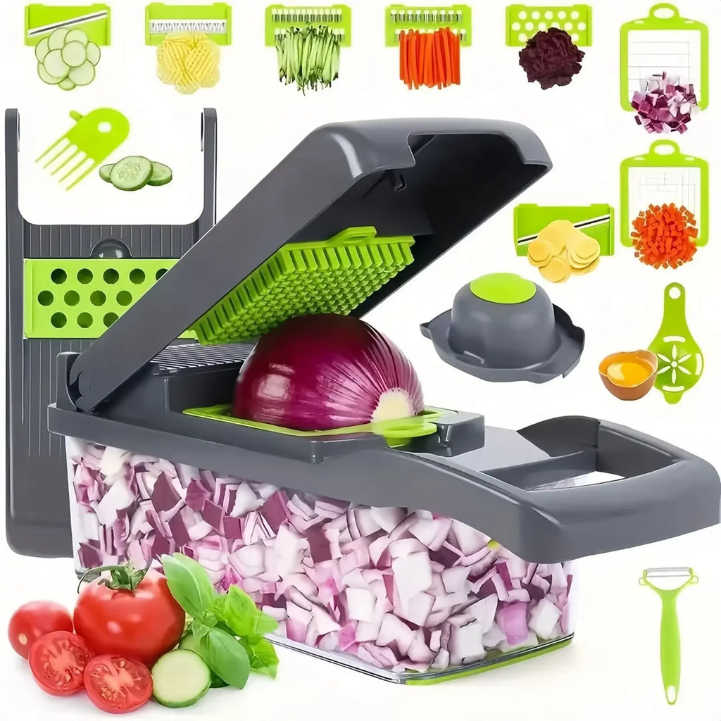 Coupe-légumes multifonction 14/16 en 1 – Hachoir, trancheuse et râpe de cuisine