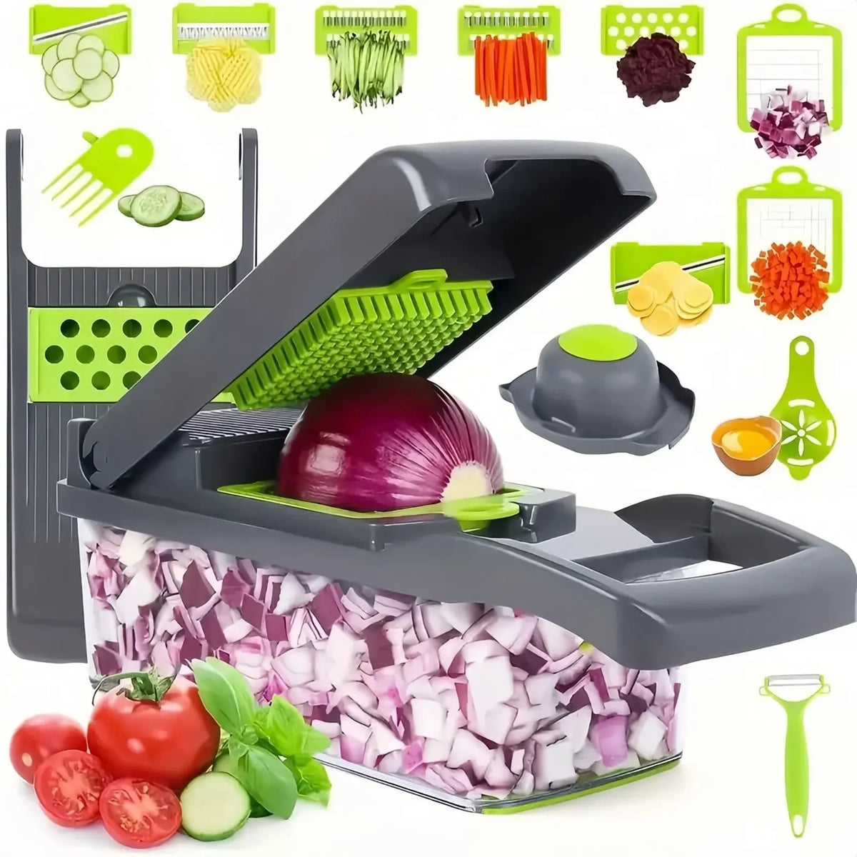 Coupe-légumes multifonction 14/16 en 1 – Hachoir, trancheuse et râpe de cuisine
