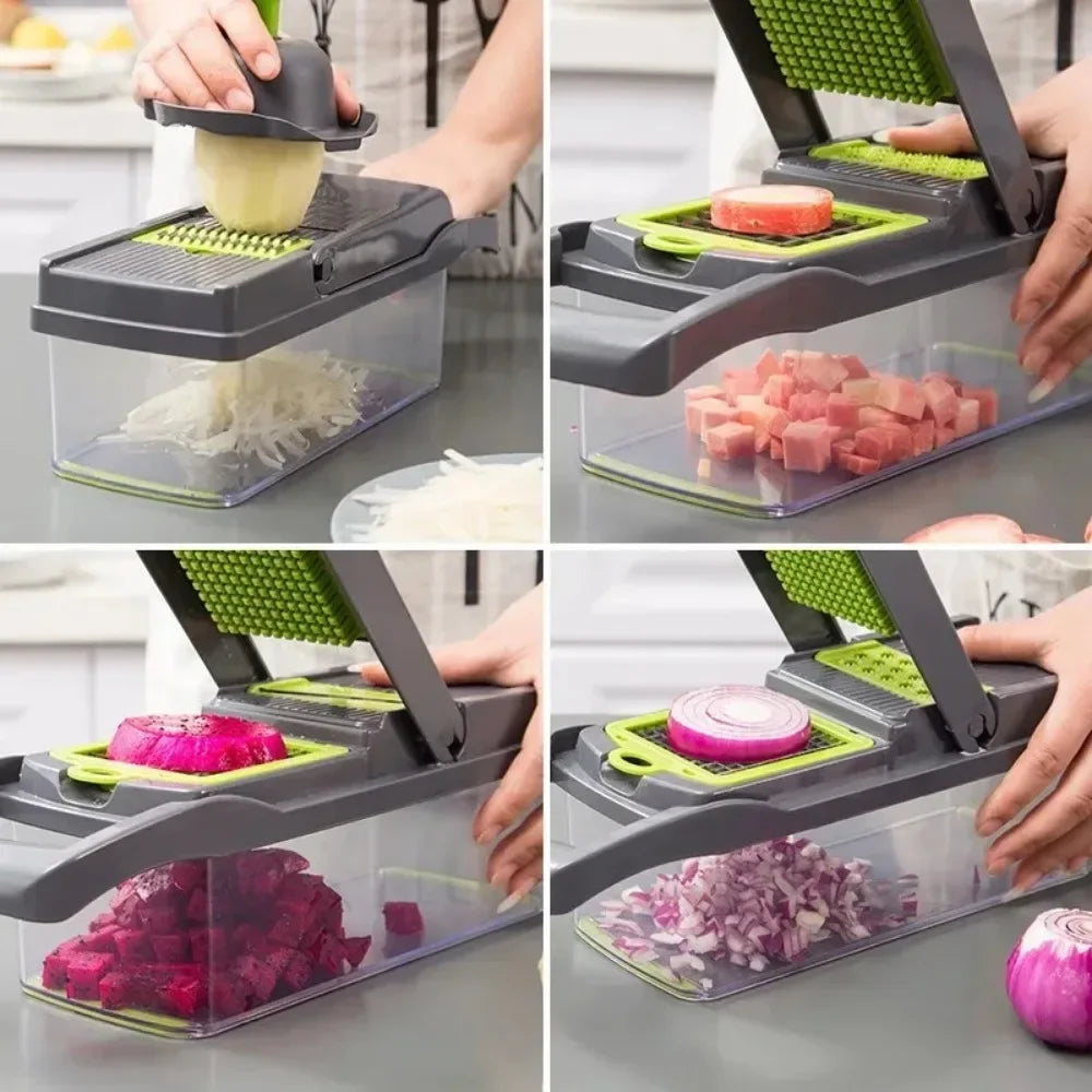 Coupe-légumes multifonction 14/16 en 1 – Hachoir, trancheuse et râpe de cuisine