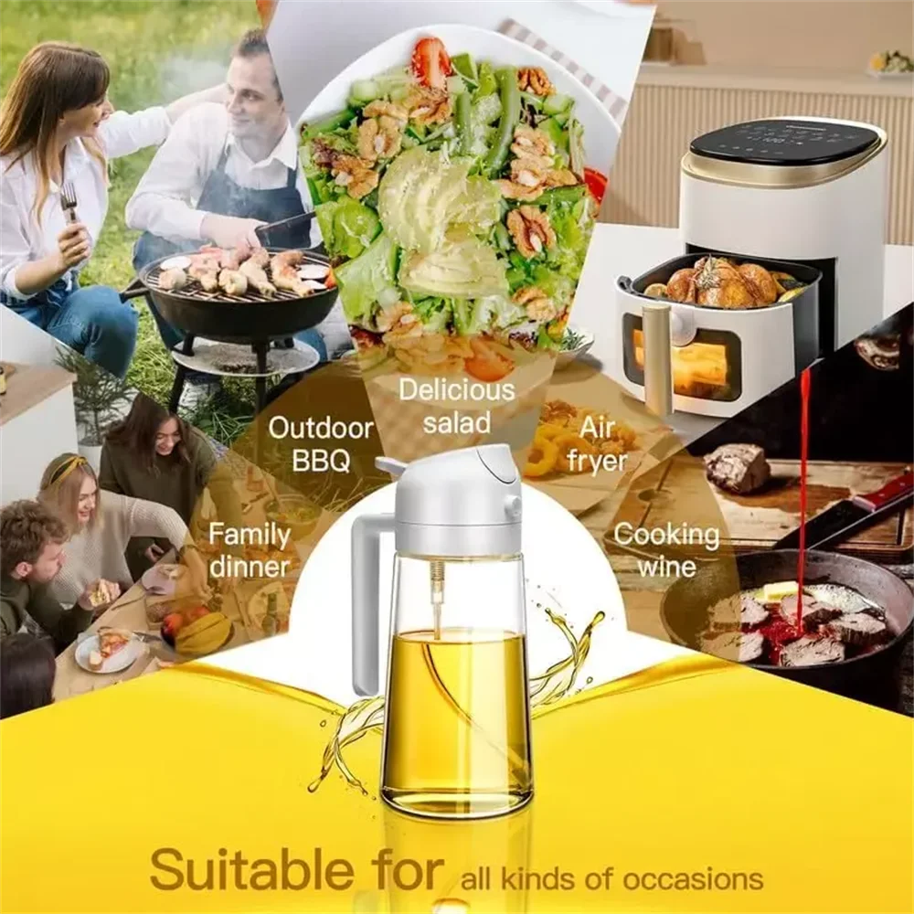 Pulvérisateur d'huile d'olive 2en1 en verre 470 ml – Spray et verseur pour cuisine