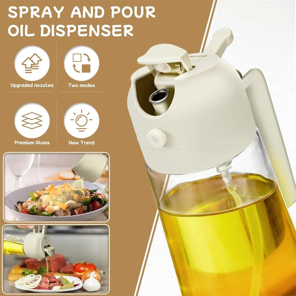 Pulvérisateur d'huile d'olive 2en1 en verre 470 ml – Spray et verseur pour cuisine