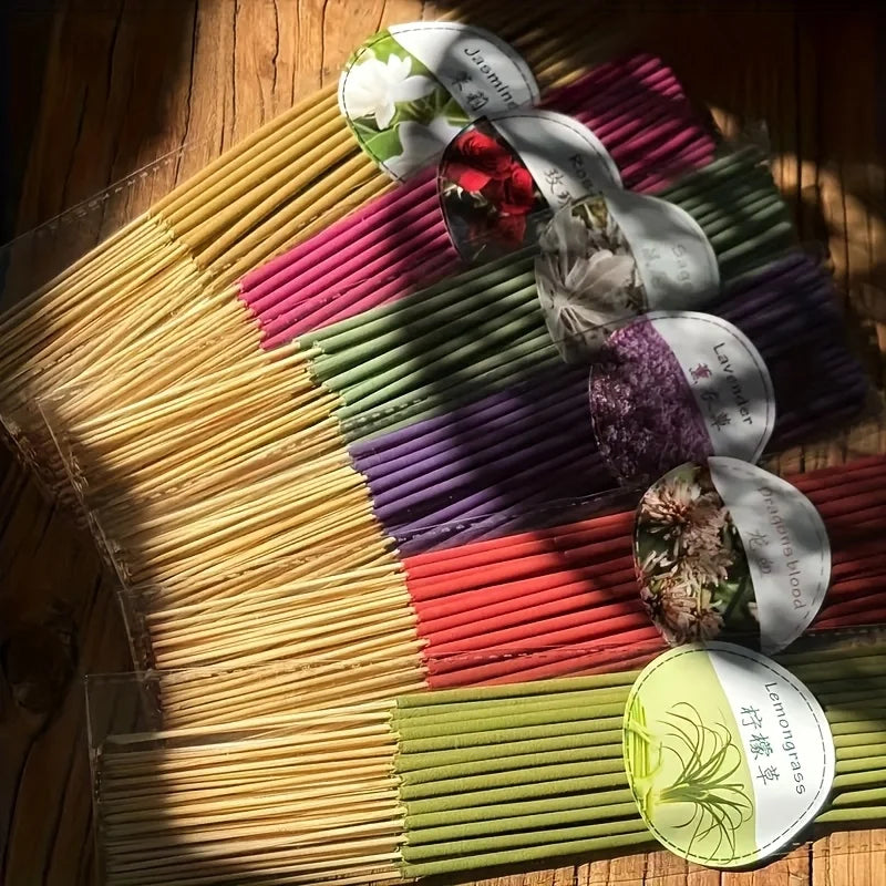 6 Sets of Approximately 126 High-Quality Incense Sticks - Including Shrubs, Lavender, Lemongrass, Dragon's Blood, Rose, Jasmine, Cherry Blossom, Suitable for Purification, Yoga Meditation, and Home Use - Perfect Gift with Lon
