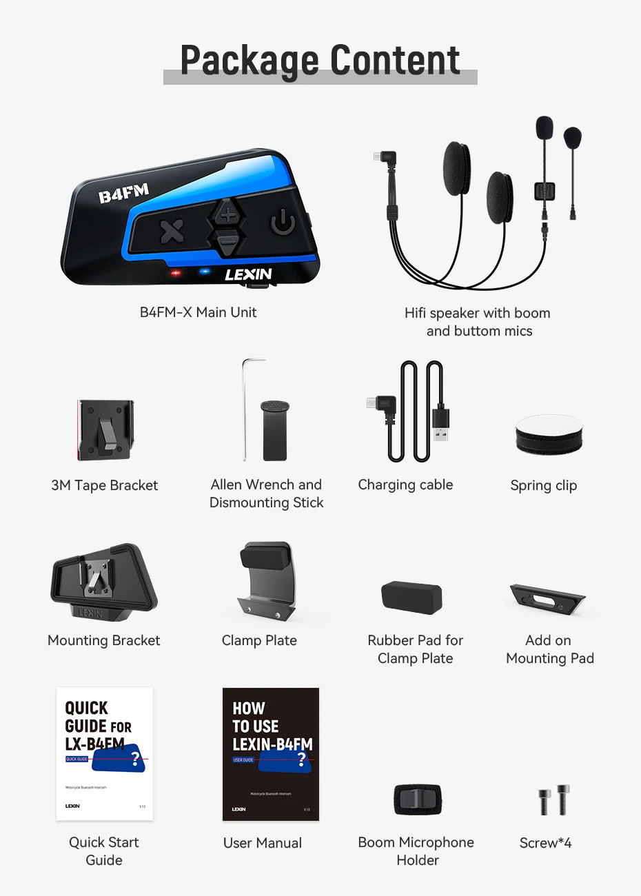 Lexin B4FM-X Bluetooth Motorcycle Intercom Helmet Headsets,BT 5.0 Wireless Communication Interphone Music Sharing 10 Riders
