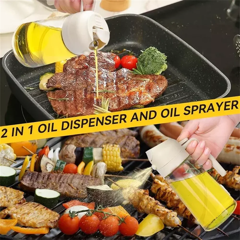 Pulvérisateur d'huile d'olive 2en1 en verre 470 ml – Spray et verseur pour cuisine