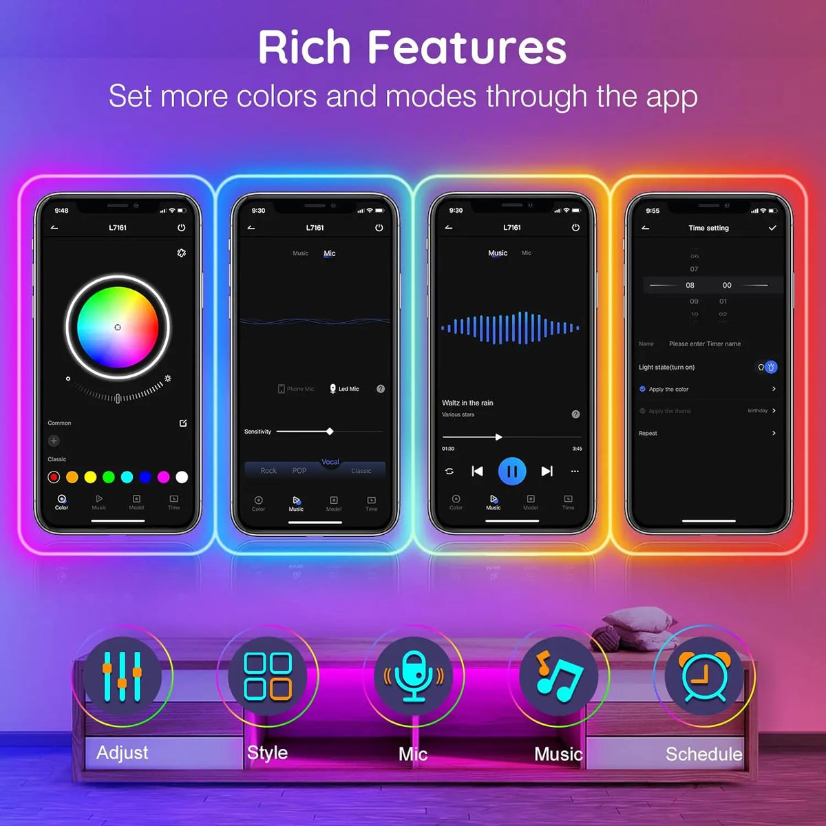 Neon Rope Lights,Flexible Led Rope Lights Control with App/Remote,Multiple Modes Rope Lights,IP65 Outdoor RGB Led Neon Lights Wa