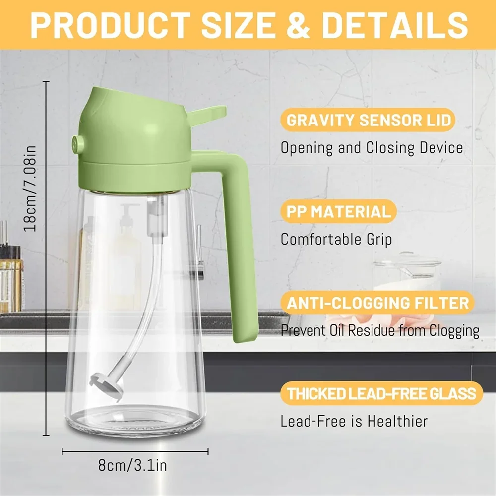 Pulvérisateur d'huile d'olive 2en1 en verre 470 ml – Spray et verseur pour cuisine