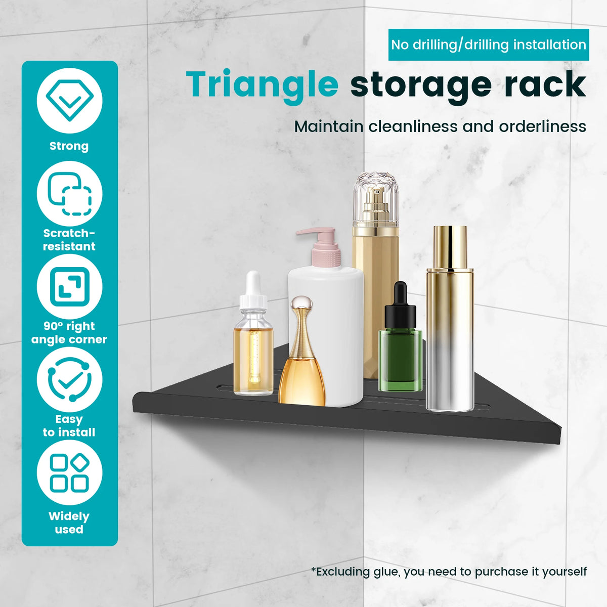 Étagère de douche d'angle sans perçage en inox 304 – Rangement salle de bain