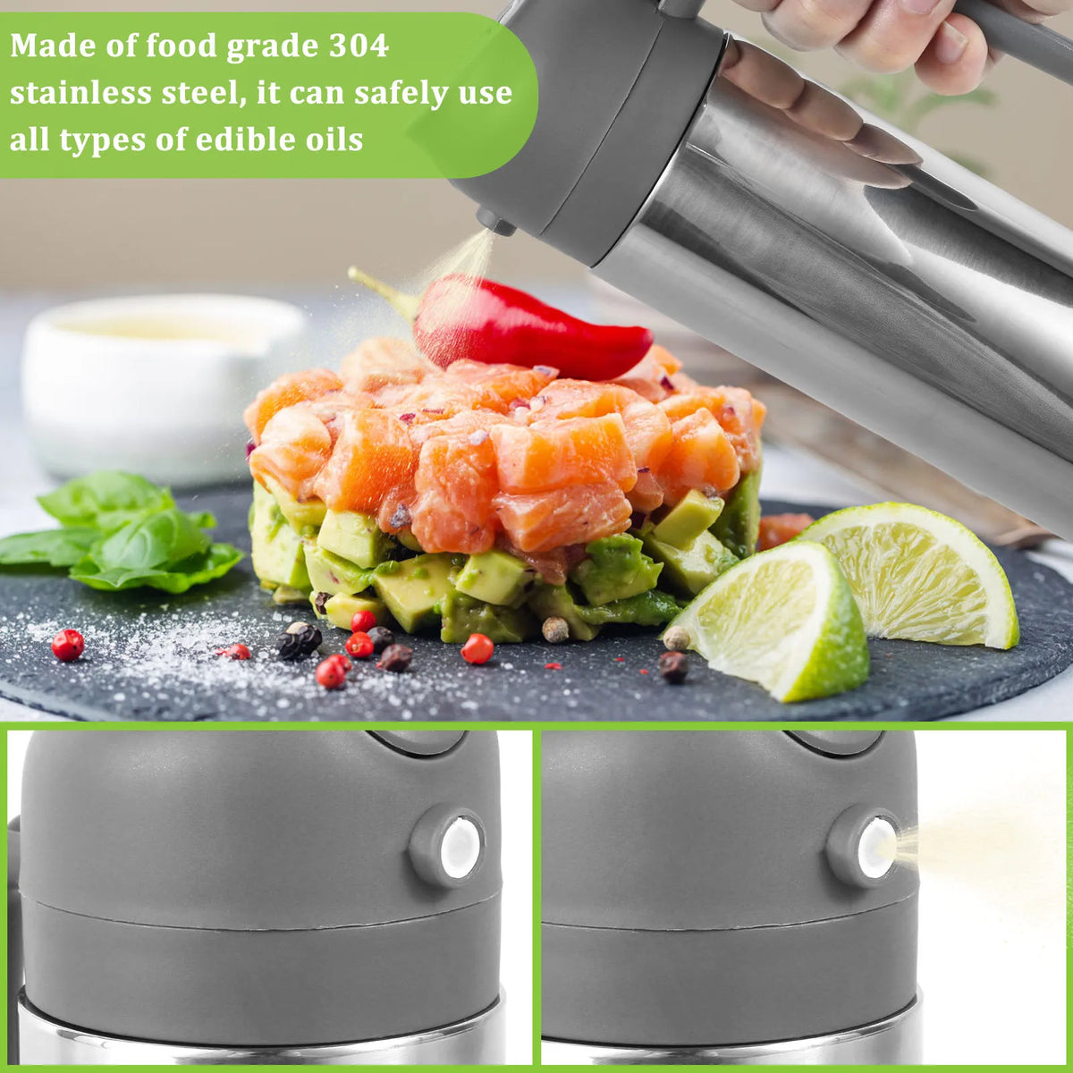 470ML/500ML 2in1 Olive Oil Dispenser Bottle Oil Sprayer Stainless Steel/Glass Oil Sprayer Bottle for Cooking Kitchen Accessories