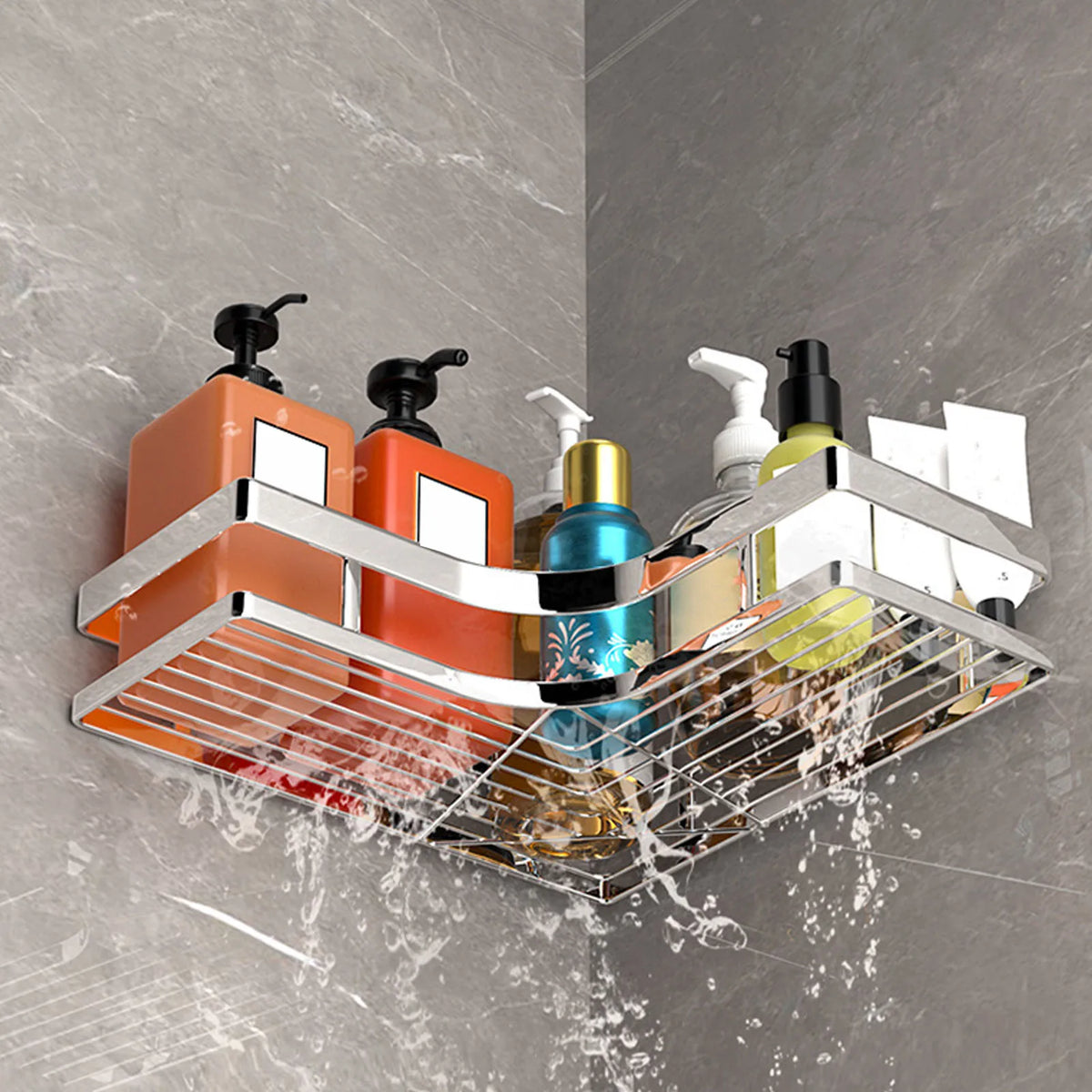 Bathroom Shower Caddy Shelf Stainless Steel No Drilling Corner Bath Organizer with Non Marking Adhesives for Home