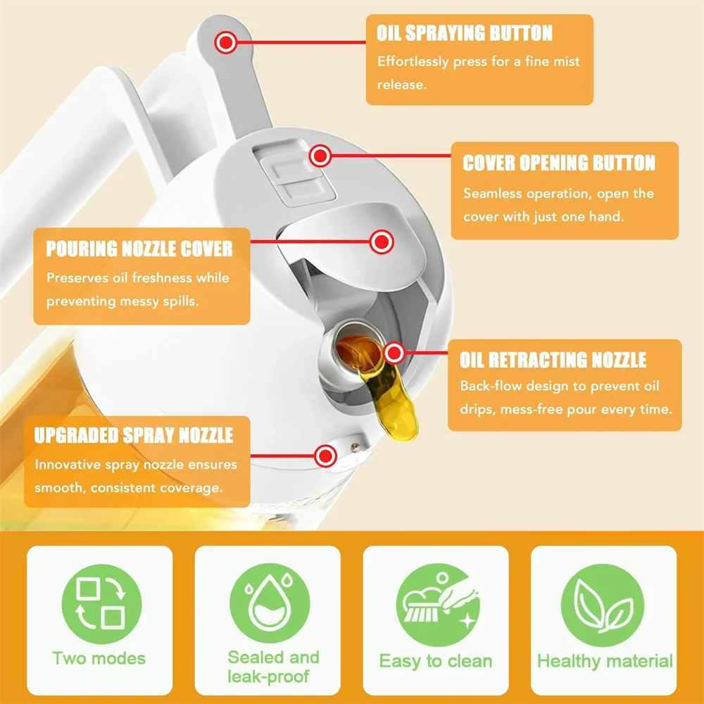 Pulvérisateur d'huile d'olive 2en1 en verre 470 ml – Spray et verseur pour cuisine
