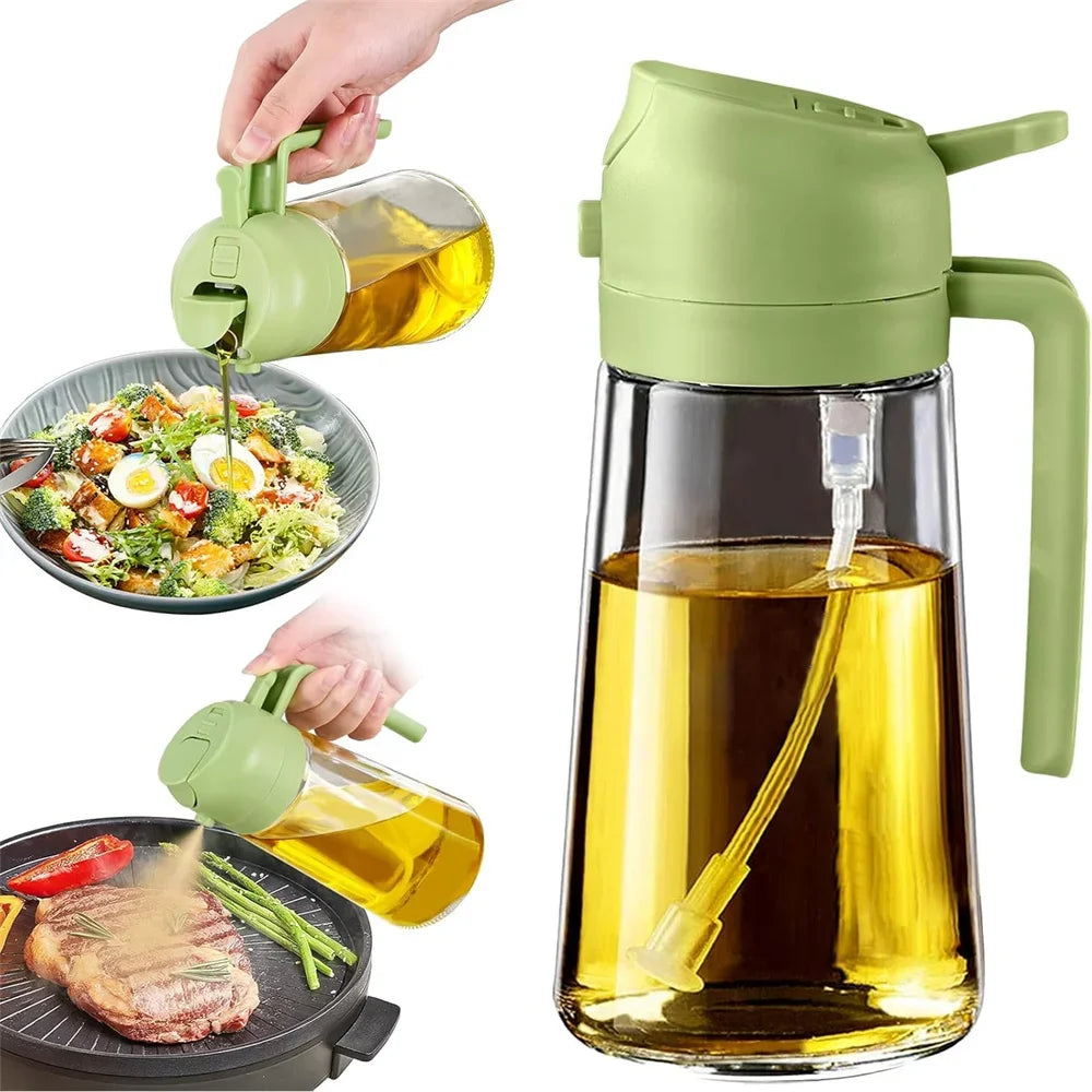 Pulvérisateur d'huile d'olive 2en1 en verre 470 ml – Spray et verseur pour cuisine