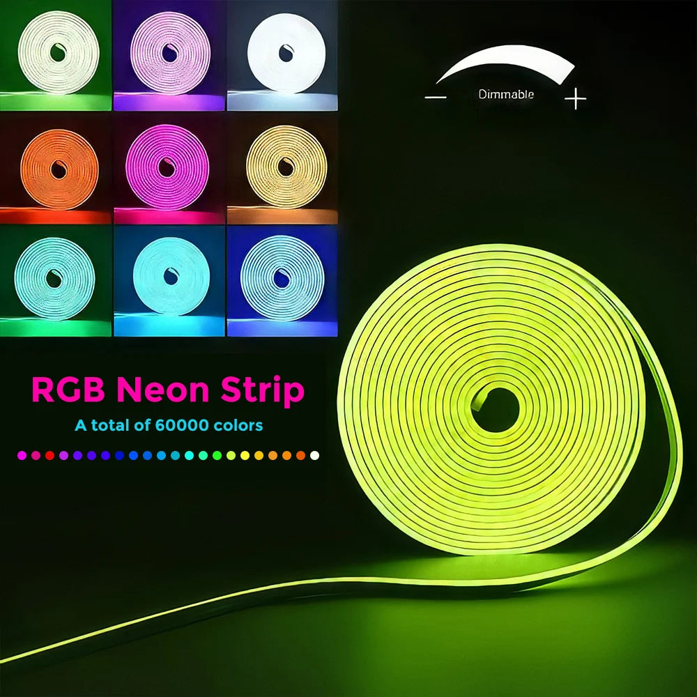 Ruban néon LED RGB flexible 5 m / 10 m – Contrôle par appli et télécommande, étanche IP65