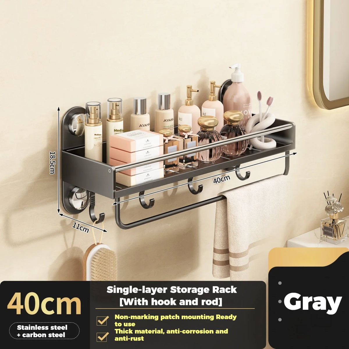 No Drill Bathroom Rack Bathroom Shelf Toilet Stainless Steel and Carbon Steel Hanging Rack Bathroom Organizer Hang On The Wall