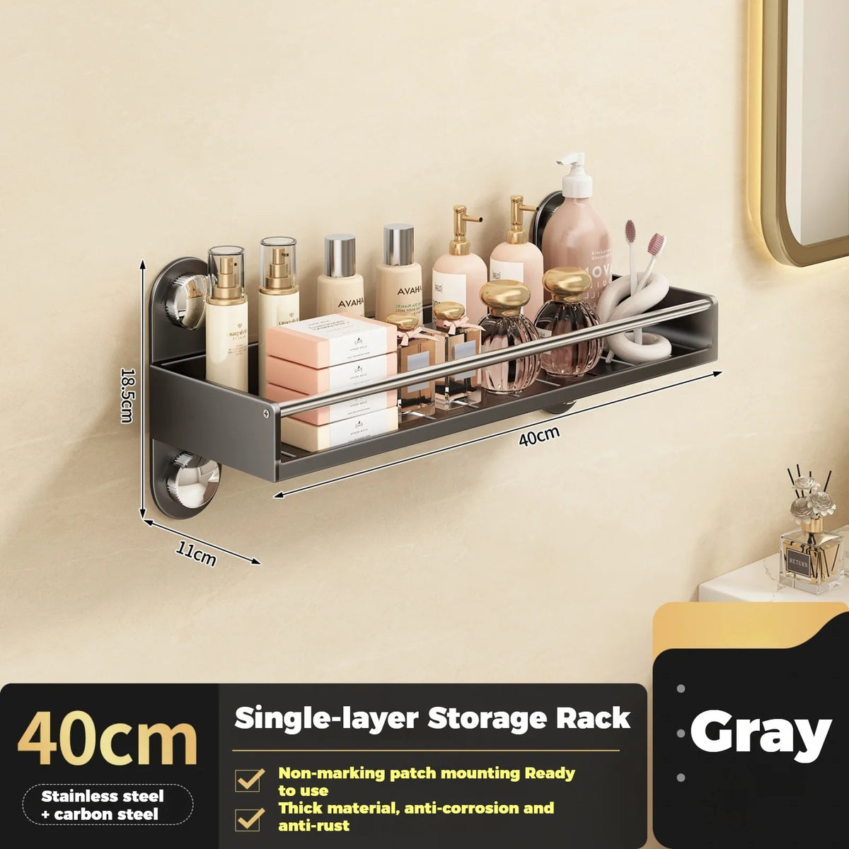 No Drill Bathroom Rack Bathroom Shelf Toilet Stainless Steel and Carbon Steel Hanging Rack Bathroom Organizer Hang On The Wall