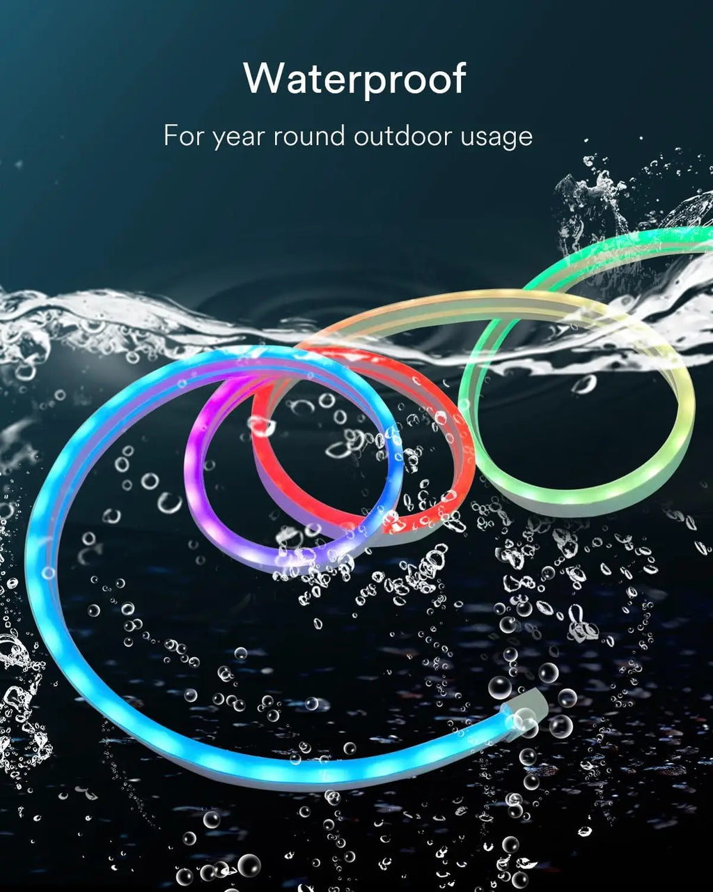 RGB Flexible Neon Strip Lights with App/Remote Control, Multiple Modes, Music Sync,  IP65 Waterproof LED Strip Neon Rope Lamp