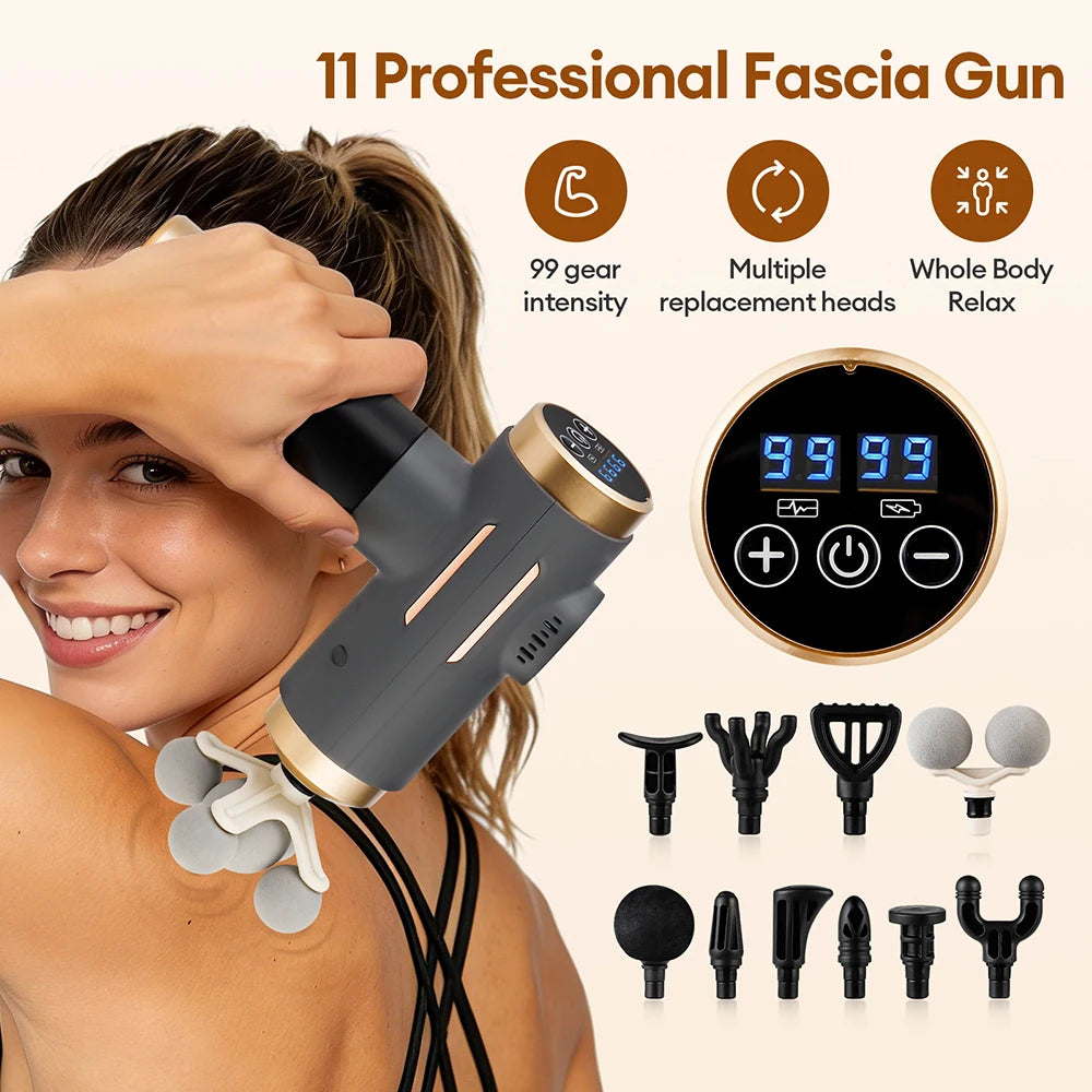 Pistolet de massage électrique 11 en 1 – 99 vitesses, percussion musculaire bras, jambes et dos