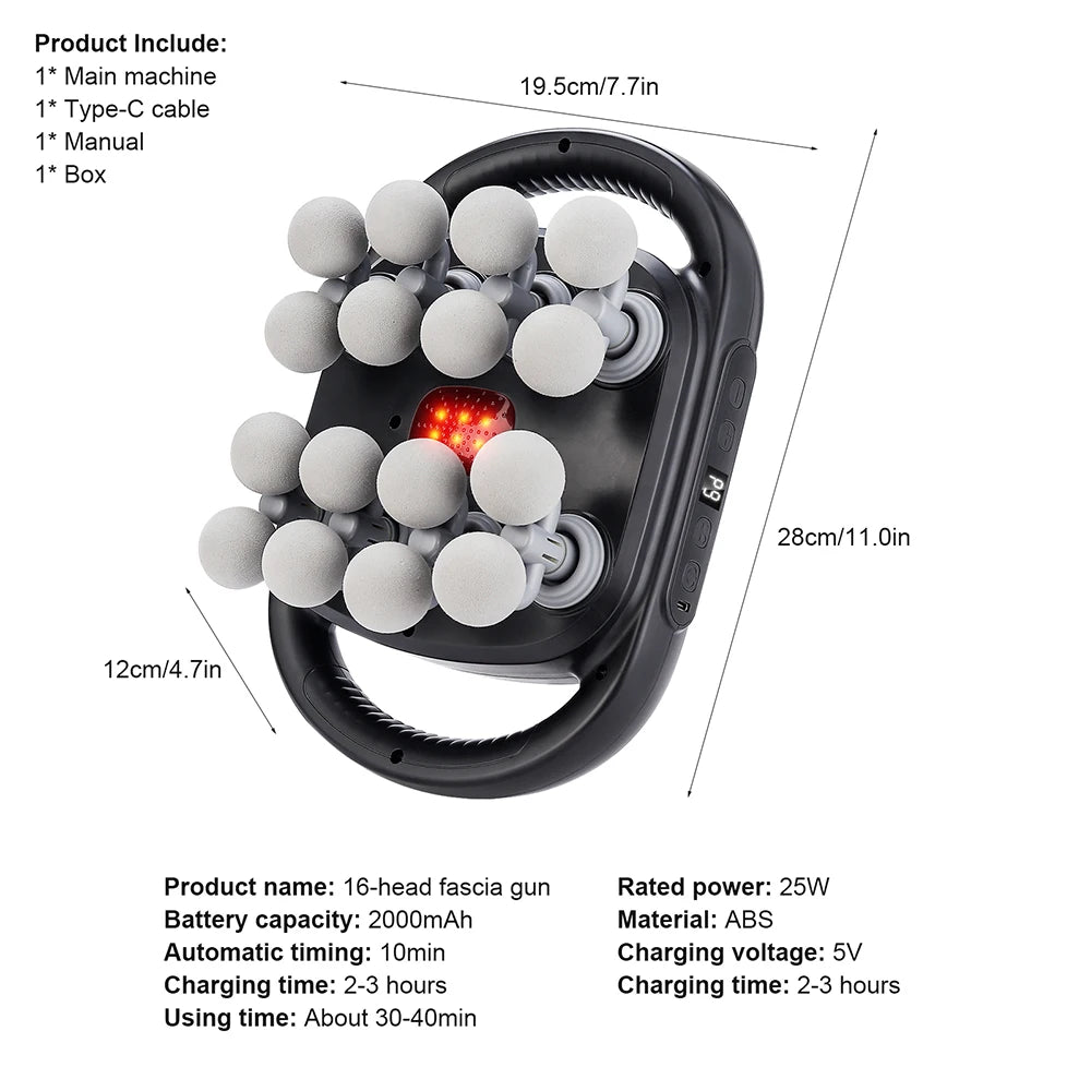 16-Head Fascia Gun High-Frequency Vibration Body Massage Gun Waist and Back  Massager Neck Shoulder Massager Muscle masajeador