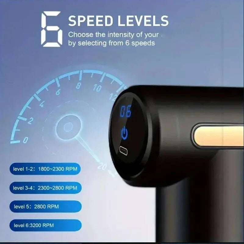 Portable Fascial Massage Gun Electric Percussion Pistol Massager Body Relaxation With LED Touch Screen 4Replaceable Massage Head