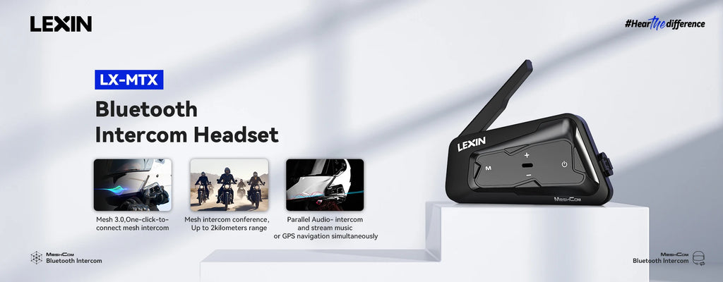 Lexin B4FM-X Bluetooth Motorcycle Intercom Helmet Headsets,BT 5.0 Wireless Communication Interphone Music Sharing 10 Riders