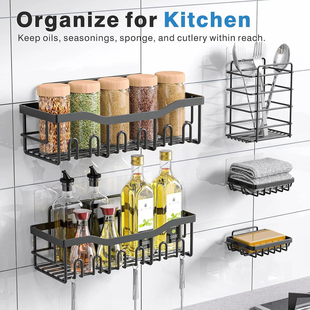Adhesive Shower Caddy, 5 Pack Rustproof Stainless Steel Bath Organizers, No Drilling Shelves for Bathroom Storage & Home Decor