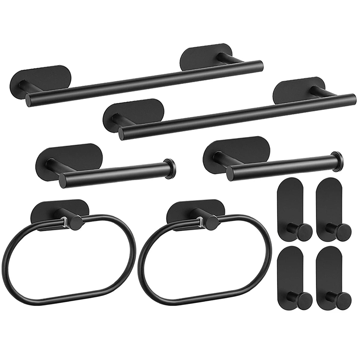 No Drilling Stainless Steel Towel Bar Paper Holder Self-adhesive Towel Ring Robe Hook Matte Black Silver Bathroom Accessory Set