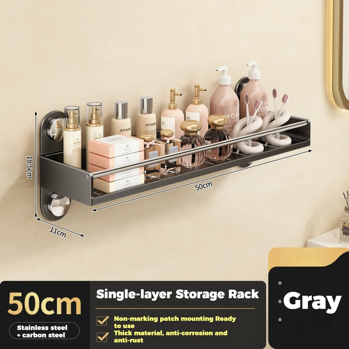 No Drill Bathroom Rack Bathroom Shelf Toilet Stainless Steel and Carbon Steel Hanging Rack Bathroom Organizer Hang On The Wall