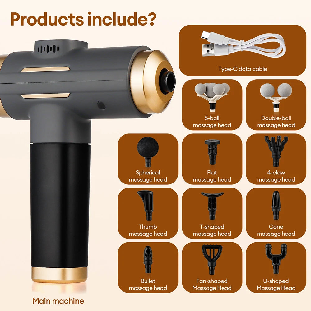 Pistolet de massage électrique 11 en 1 – 99 vitesses, percussion musculaire bras, jambes et dos