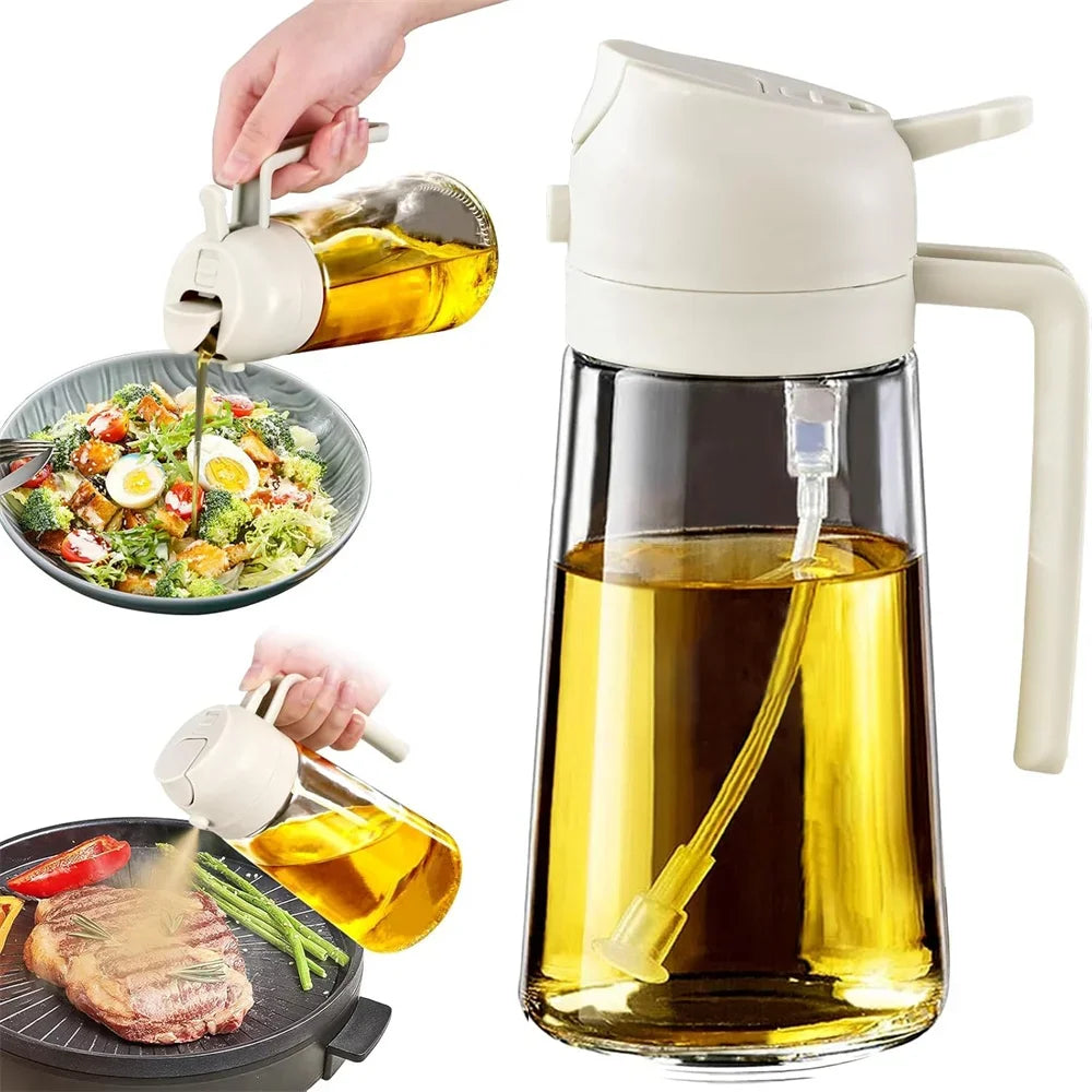 Pulvérisateur d'huile d'olive 2en1 en verre 470 ml – Spray et verseur pour cuisine