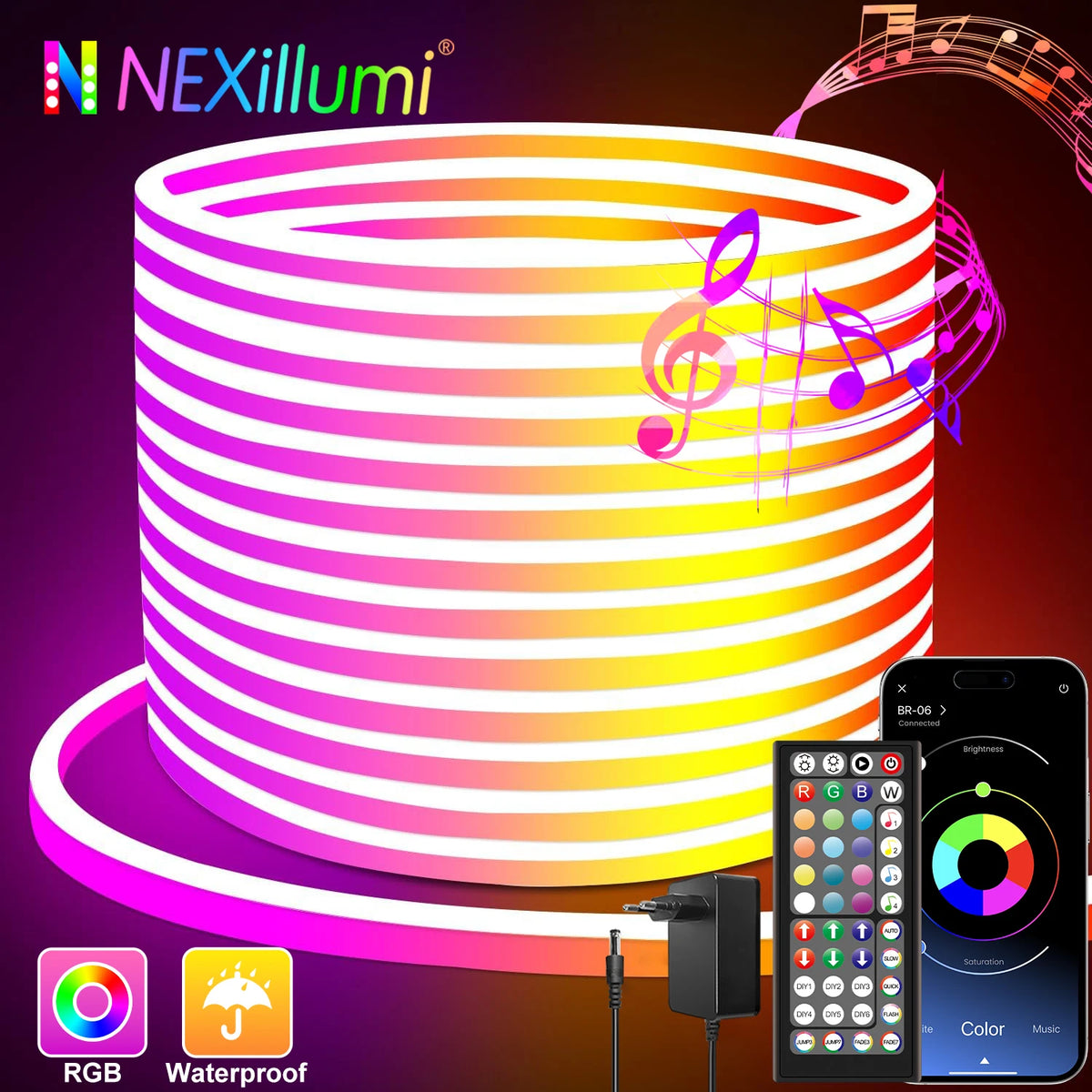 Neon Rope Lights,Flexible Led Rope Lights Control with App/Remote,Multiple Modes Rope Lights,IP65 Outdoor RGB Led Neon Lights Wa
