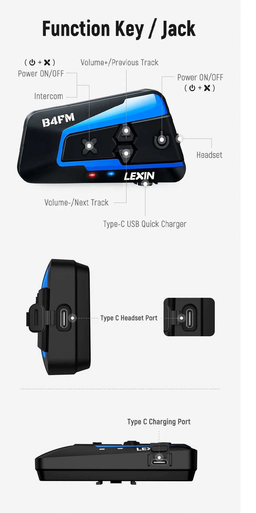 Lexin B4FM-X Bluetooth Motorcycle Intercom Helmet Headsets,BT 5.0 Wireless Communication Interphone Music Sharing 10 Riders